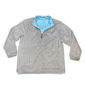 USA Palm Reversible Sherpa Fleece Pullover 1/4 Zip Gray Blue Men’s Size XL